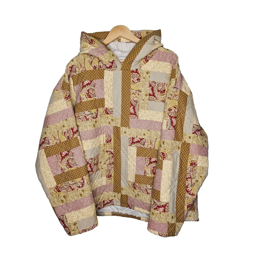 VIVID VISIONS Quilt Hoodie Patchwork Sweatshirt XL Unisex Hippie Boho Upcycled